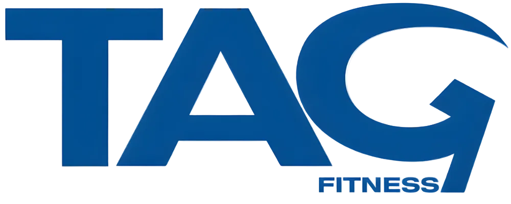 TAG Fitness logo with blue letters on a transparent background