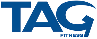 TAG Fitness logo with blue letters on a white background