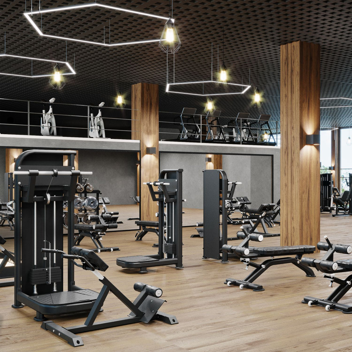 Modern commercial training facility with organized equipment